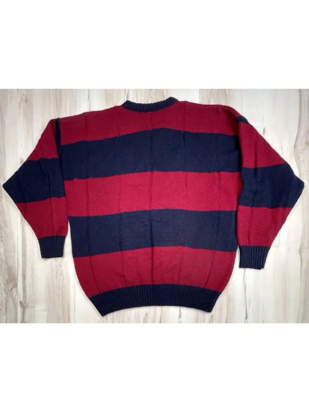 VTG OLD SCHOOL Bespoke Mens XL Wool Maroon/Navy Stripe Pullover SWEATER Grandpa